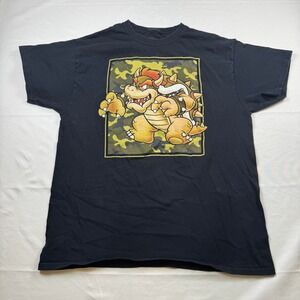 Super Mario Bowser Camo Graphic T Shirt Mens Large Black Geeknet Gaming Tee